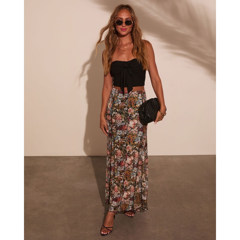 Gracie Mesh Floral Maxi Skirt|Black Floral|S|M|L