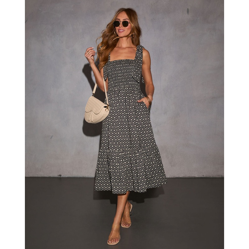 Josephina Floral Tie Strap Midi Dress