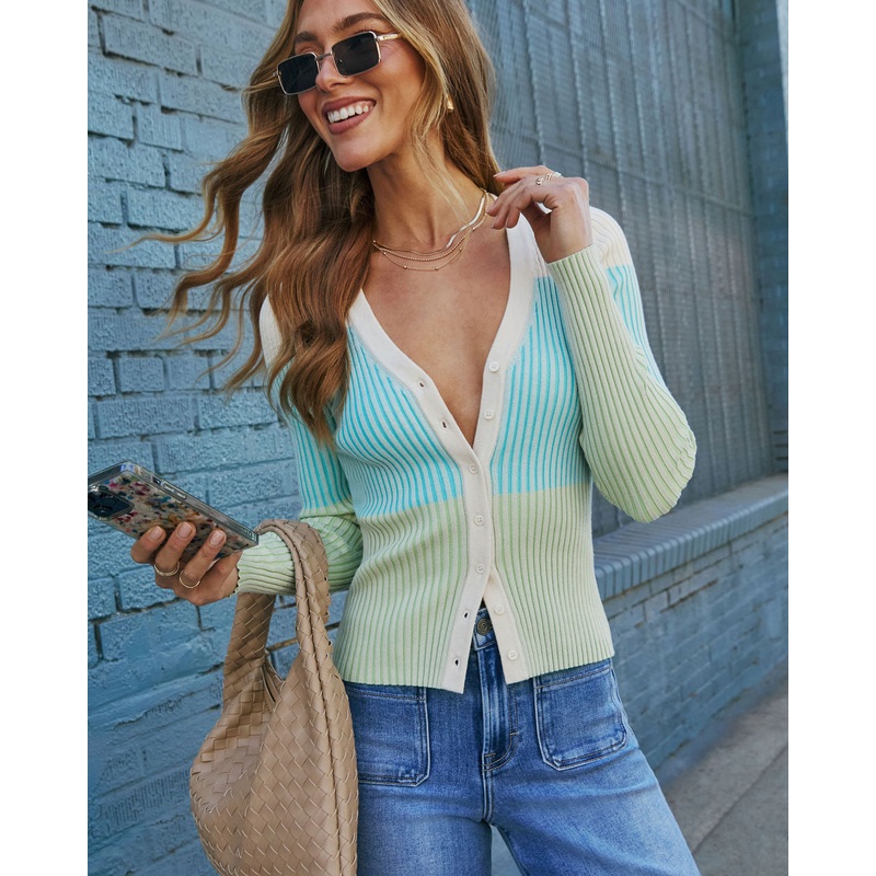 Jovanie Colorblock Cardigan|Cream/Blue/Green|Cream/Taupe/Navy|XS|S|M|L|XL