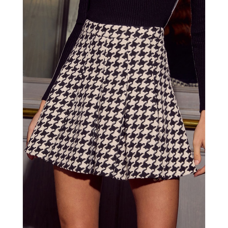 Kenzey Houndstooth Mini Skirt|Black/White|XS|S|M|L|XL
