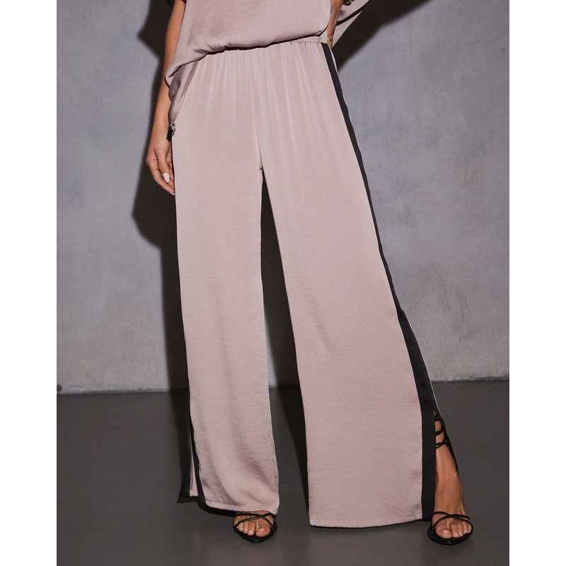 Lainey Contrast Trim Pants|Taupe|Black|S|M|L