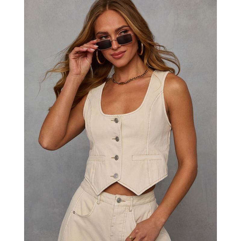 Marcie Denim Button Down Vest Top