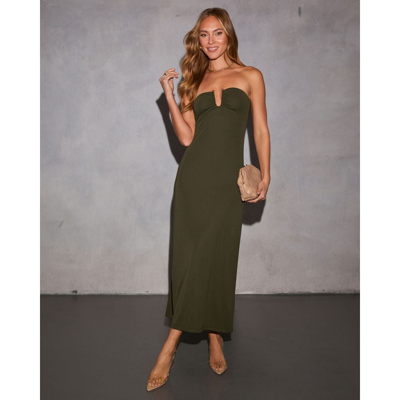 Nemah Strapless Midi Dress|Olive|XS|S|M|L|XL