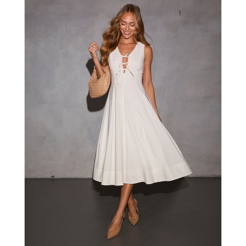 Pappiet Front Tie Midi Dress|White|XS|S|M|L|XL