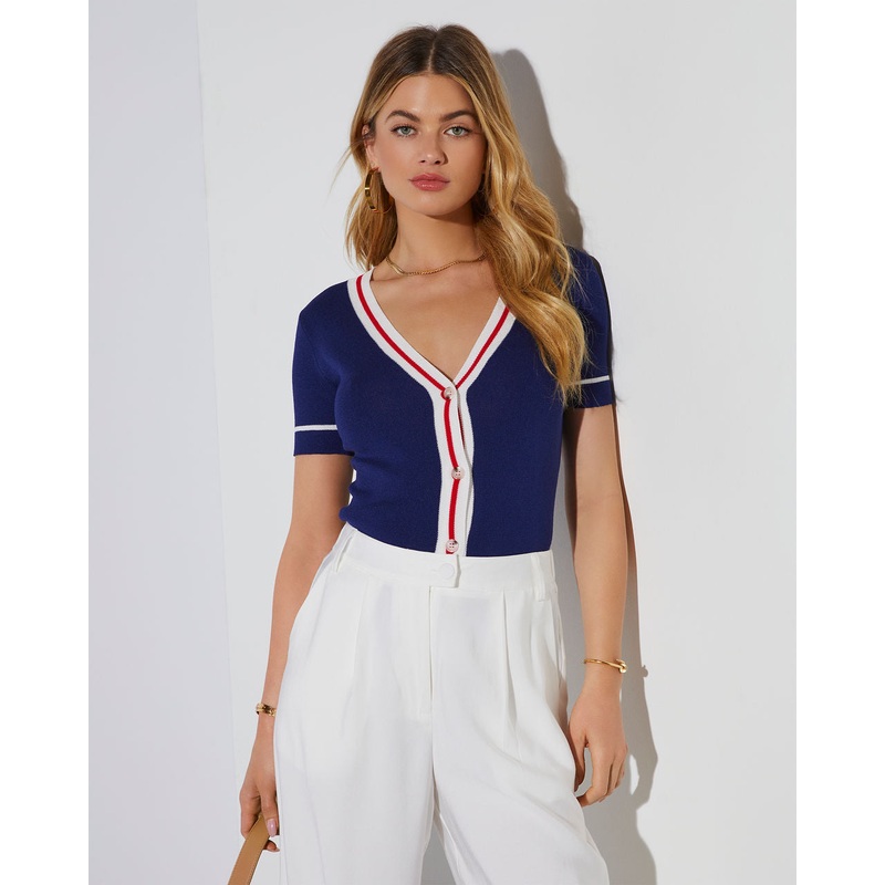 Shulmas Striped Short Sleeve Button Up Top