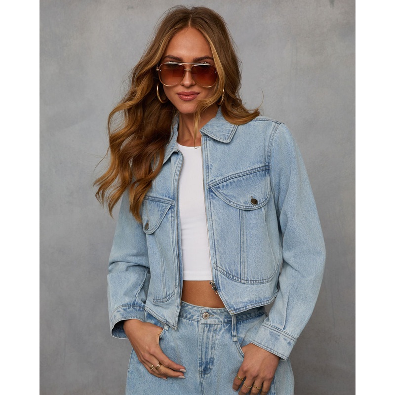 Streamline Curved Hem Denim Jacket