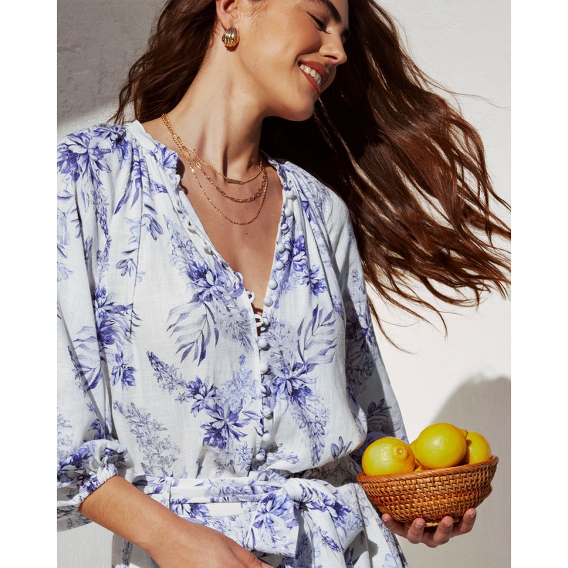 Betsey Floral Linen Long Sleeve Blouse
