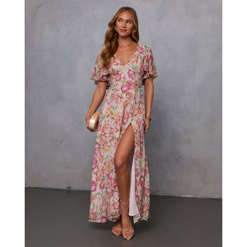 Dahlia Dreams Draped Floral Maxi Dress