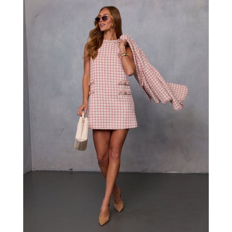 Darling Me Tweed Mini Dress|Pink Multi|XS|S|M|L|XL