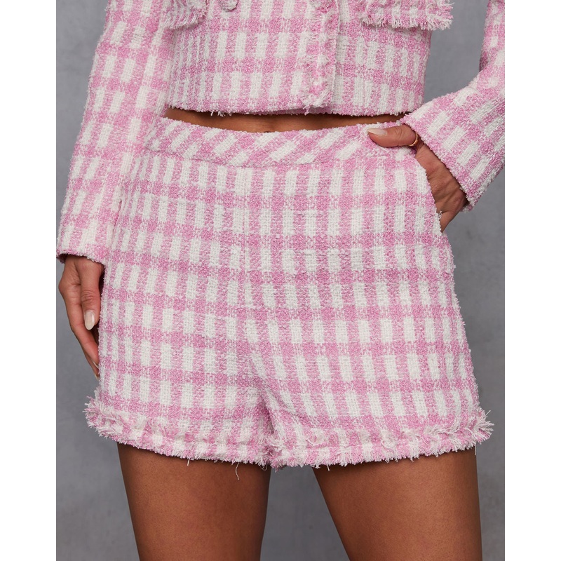 Emiliana Frayed Tweed Shorts|Pink|XS|S|M|L
