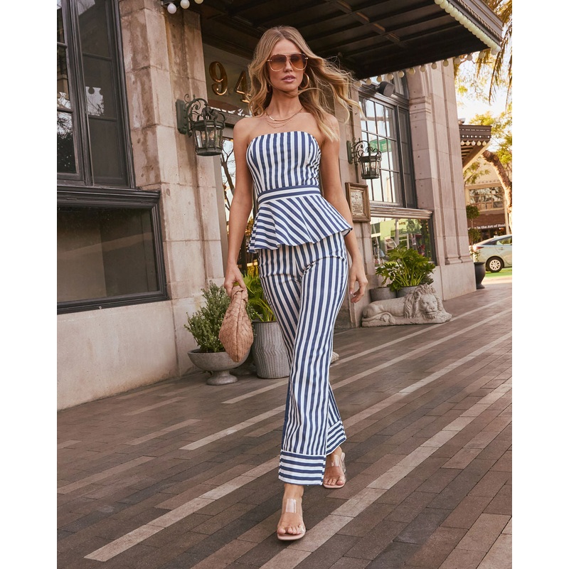 Hudson Striped Peplum Top|Navy/White|XS|S|M|L|XL