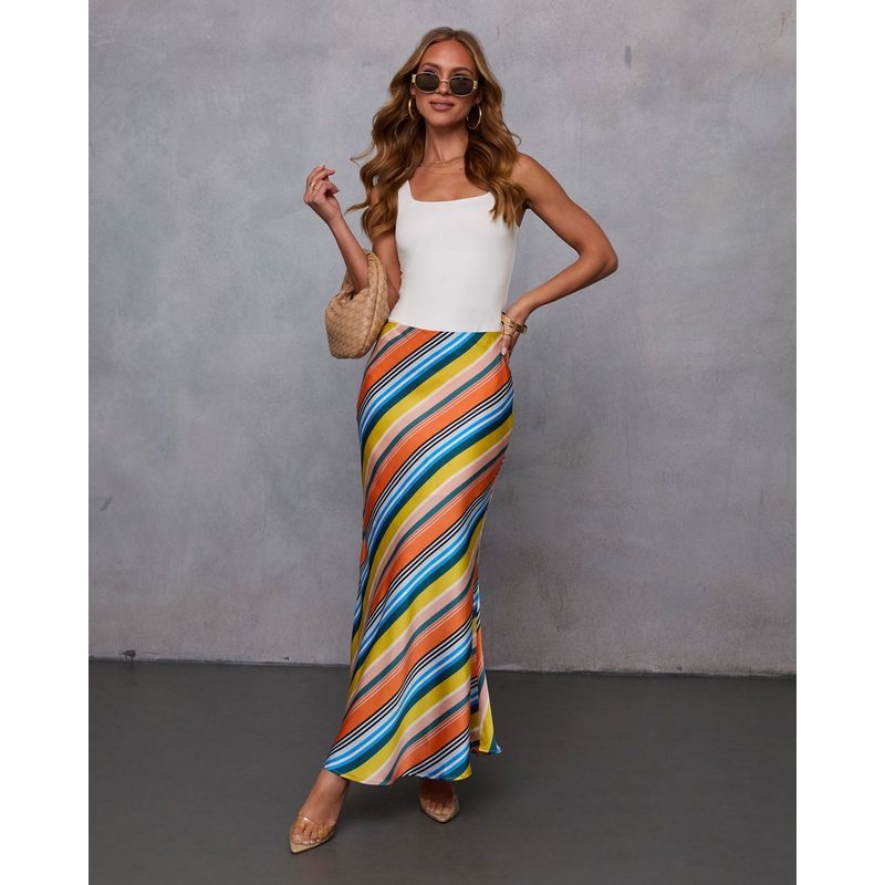 Jenna Slip Striped Midi Skirt|Multi|XS|S|M|L|XL