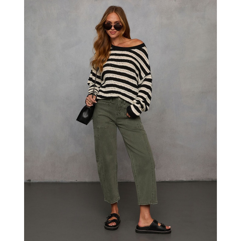 Junia Striped Crochet Sweater|Ivory/Black|XS|S|M|L|XL