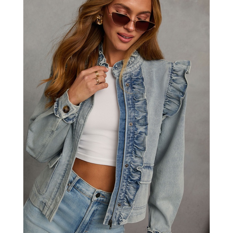 Melodie Ruffle Denim Jacket|Blue Denim|XS|S|M|L|XL
