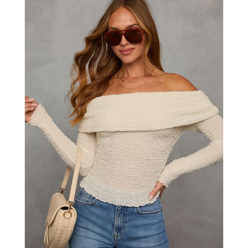 Romantic Match Knit Off Shoulder Top