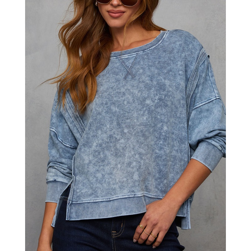 Simone Acid Wash Pullover Sweatshirt
