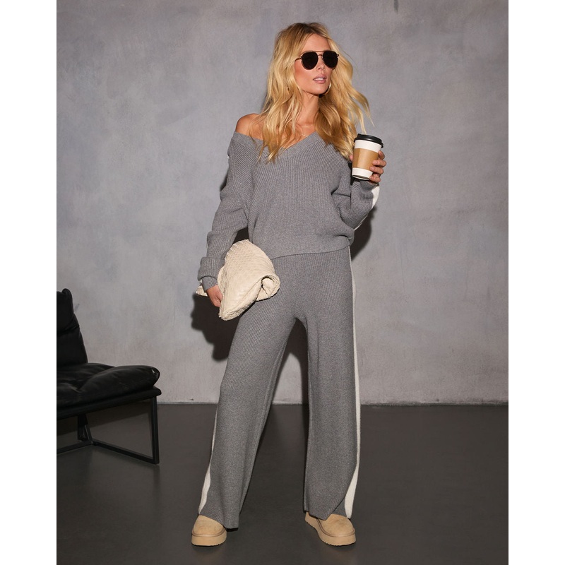 Sunday Snooze Knit Contrast Wide Leg Pants