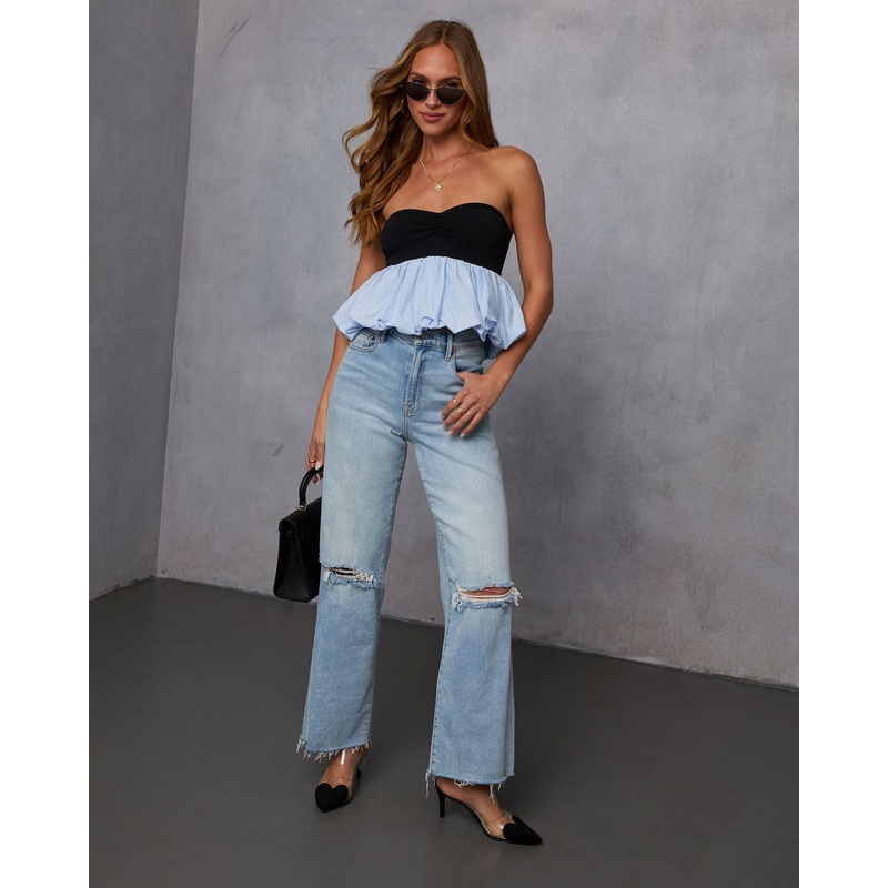 Winter Bloom Strapless Bubble Hem Top