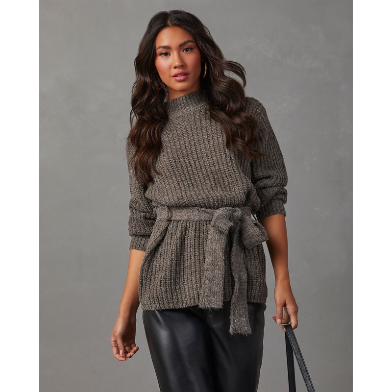Wixson Belted Mock Neck Sweater