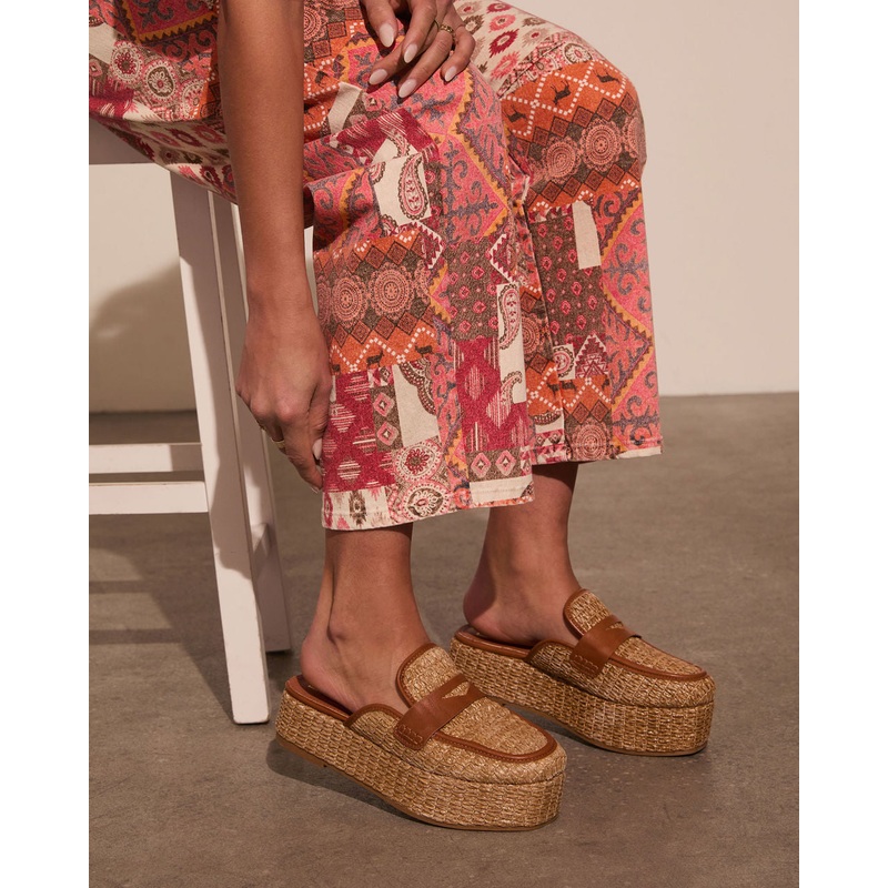 Zariah Straw Platform Loafers|Cognac|6|7|8|9|10