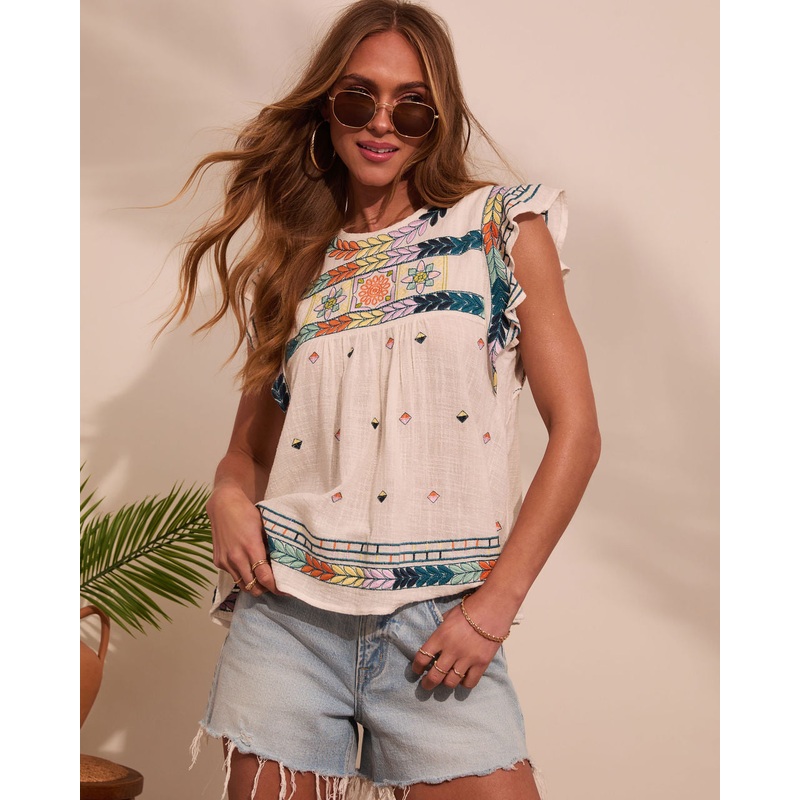 Abelia Abstract Embroidered Top