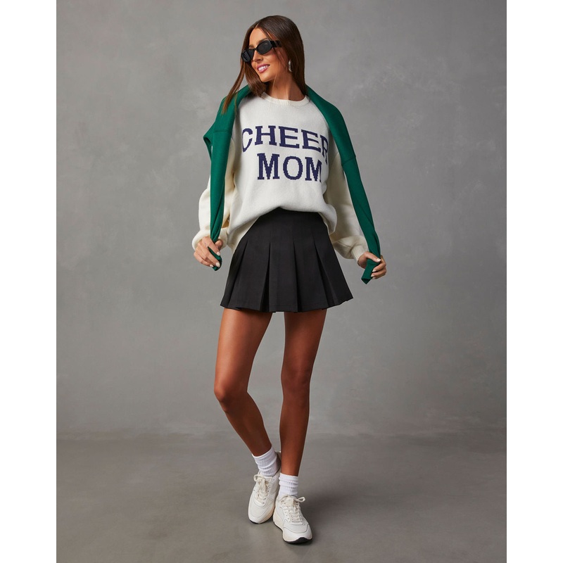 Cheer Mom Knit Pullover Sweater – Cream