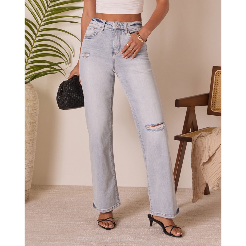 Crystal Super Stretch Distressed Relaxed Denim