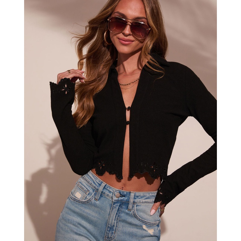 Desert Rose Eyelet Trim Collared Top