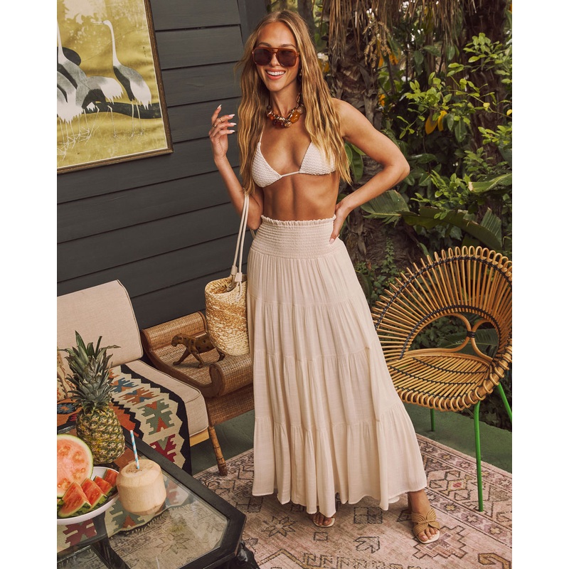 Dulce High Waisted Maxi Skirt|Oatmeal|Off White|S|M|L