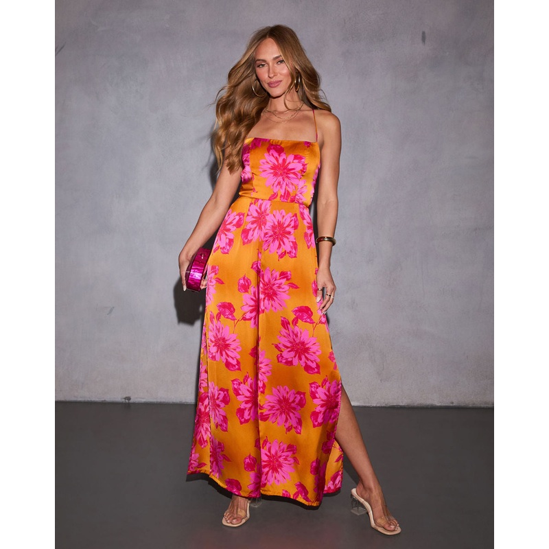 Ever Bloom Satin Floral Jumpsuit