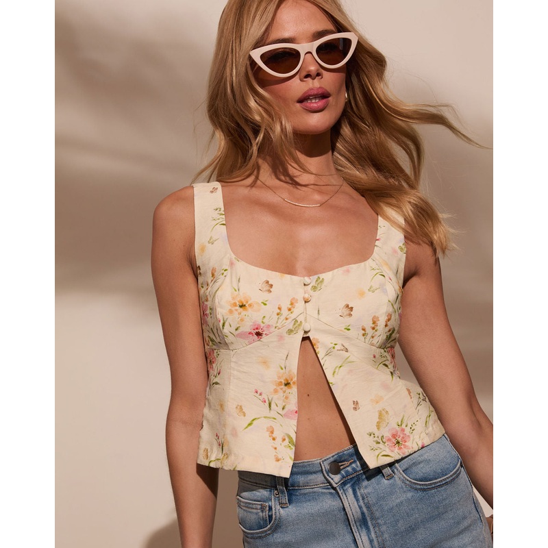 Flora Lane Linen Flyaway Floral Top