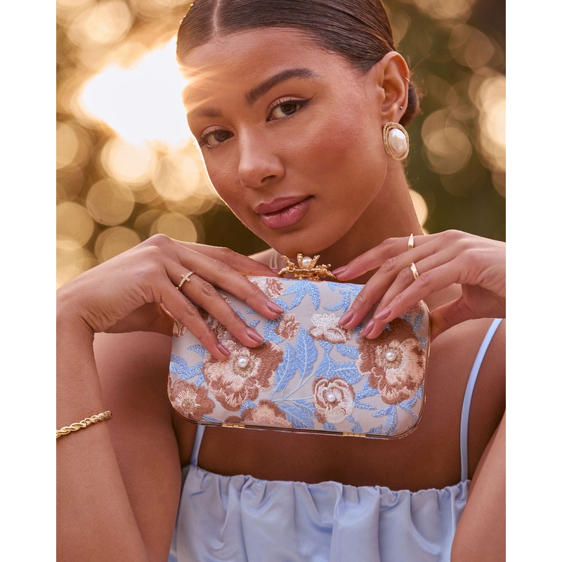 Freesia Embroidered Hard Case Clutch