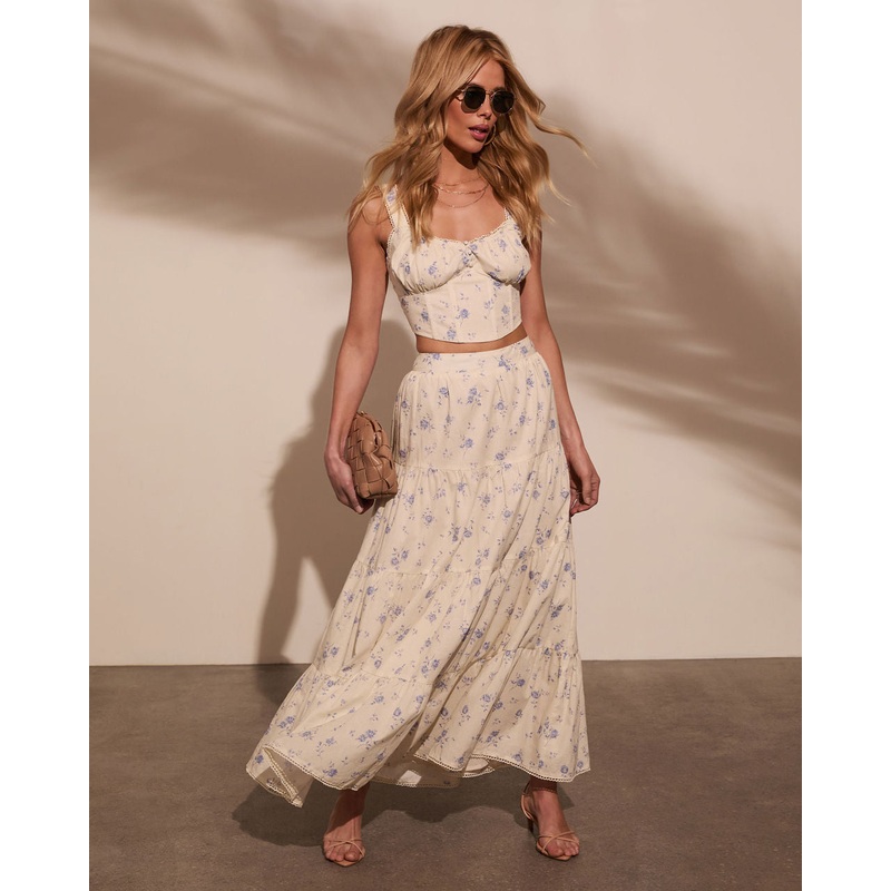 Garden Gate Floral Maxi Skirt|Blue Floral|S|M|L