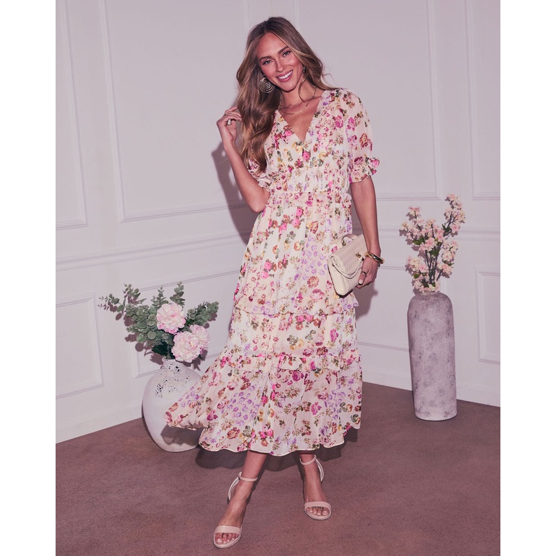 Imelda Floral Chiffon A-Line Midi Dress