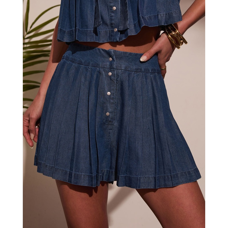 Meadow Mist Pleated Denim Shorts