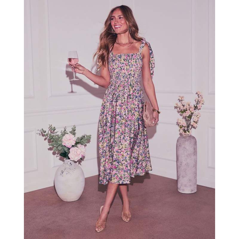 Petal Poise Fit And Flare Midi Dress