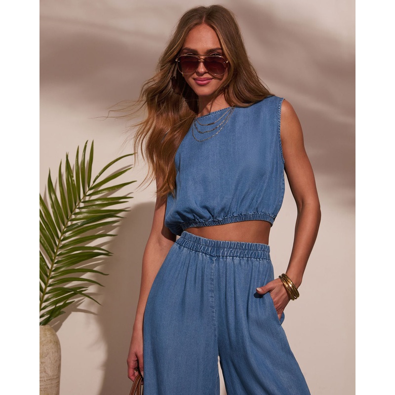 Santie Denim Crop Top|Dark Denim|S|M|L