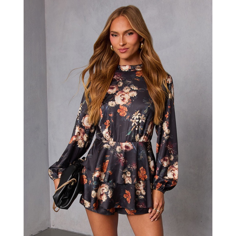 Serene Tiered Floral Romper|Black|Pink|XS|S|M|L|XL