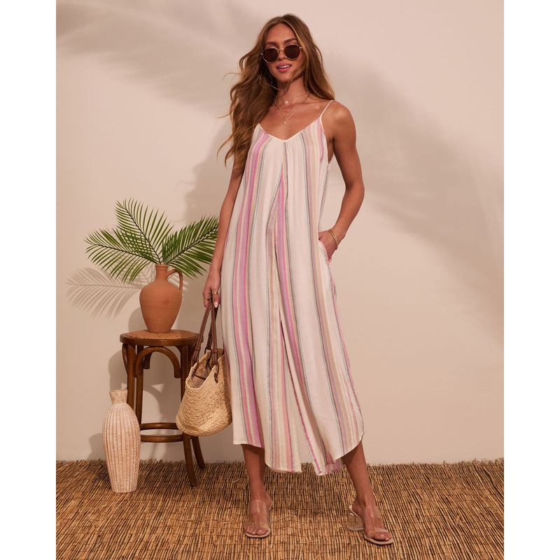 Trevi Striped Linen Jumpsuit|White Multi|S|M|L