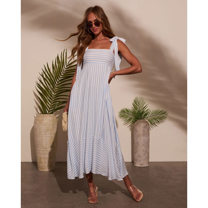 Colene Striped Maxi Dress|Blue|Light Olive|S|M|L