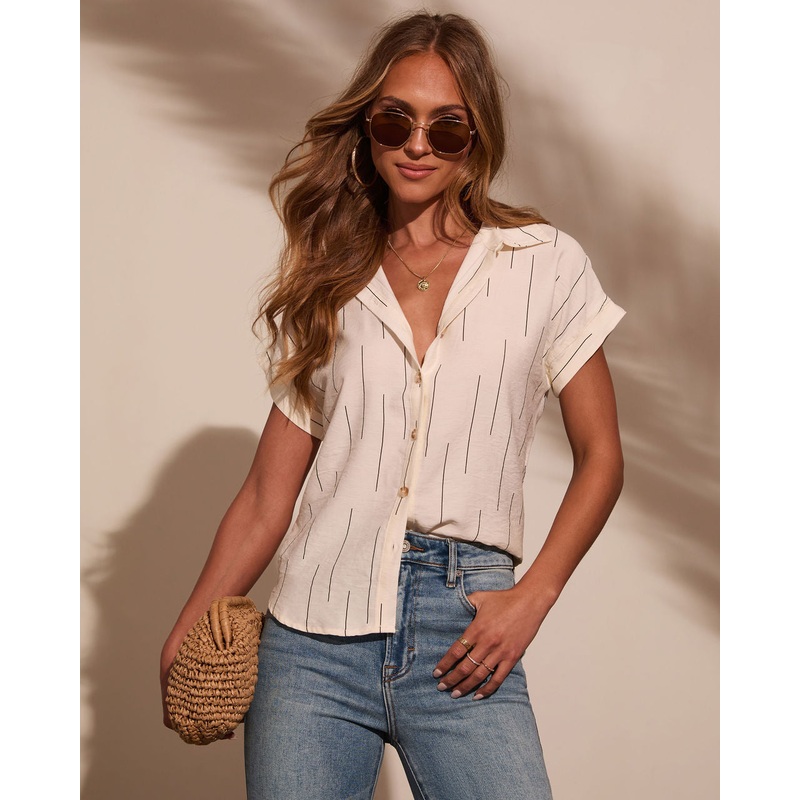 Elianna Abstract Stripe Button Down Top