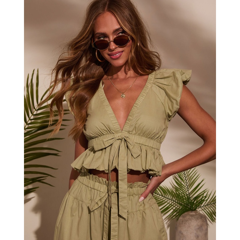 Fern Ruffle Peplum Top|Light Olive|S|M|L