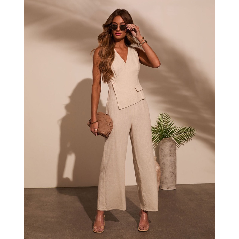 Gentle Getaway Vested Linen Jumpsuit