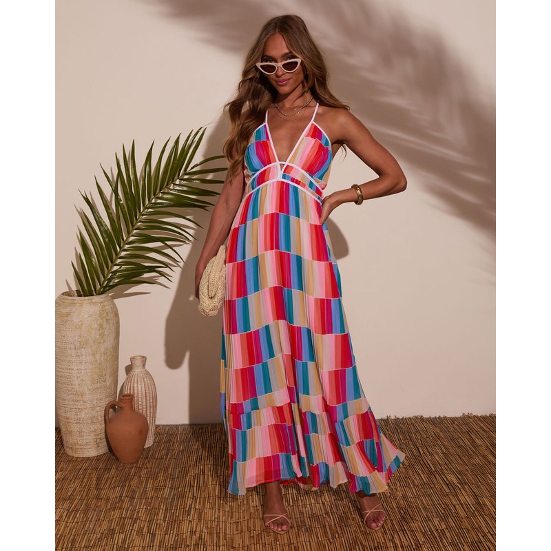 Kimber Abstract Pleated Maxi Dress
