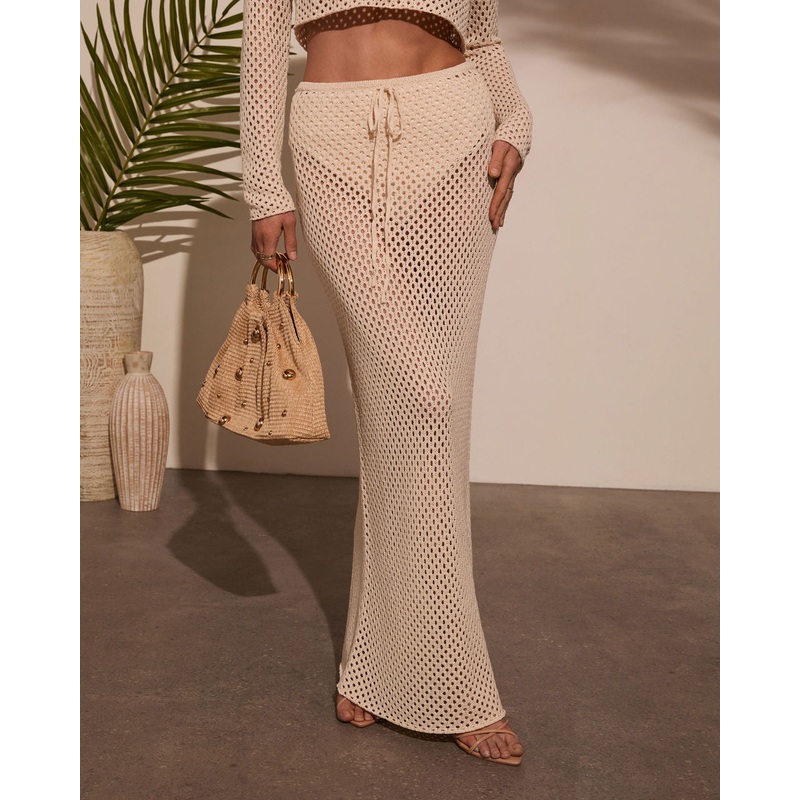 Marianna Crochet Drawstring Cover Up Maxi Skirt