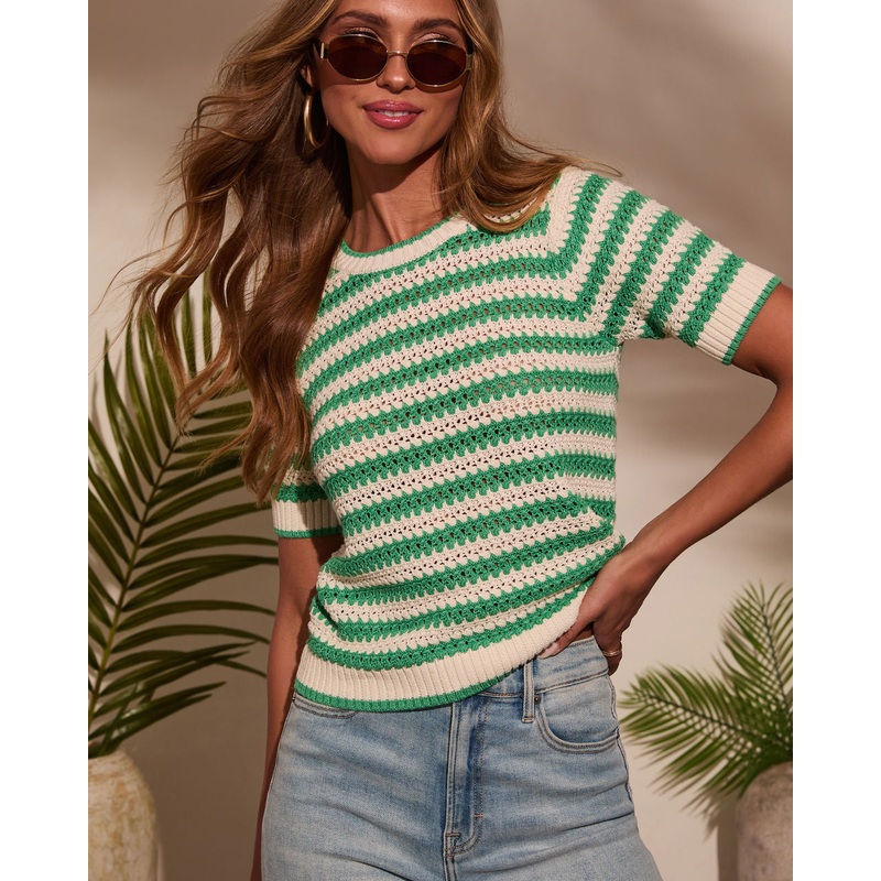 Mariselle Striped Crochet Top|Green/Ivory|XS|S|M|L|XL