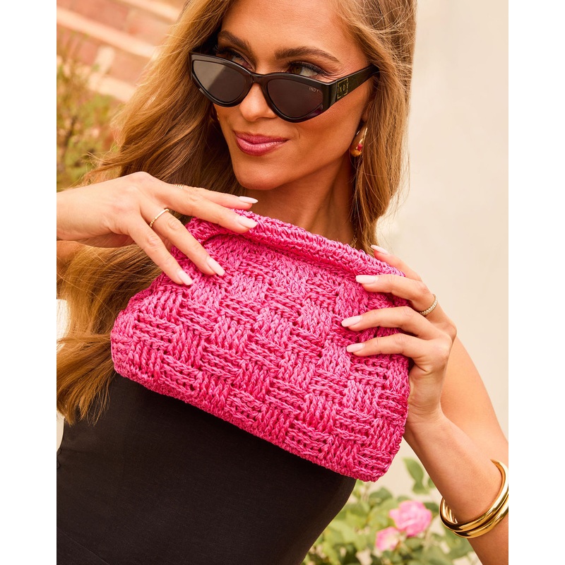 Ruma Woven Straw Pouch Clutch|Fuschia|Green|Ivory|O/S