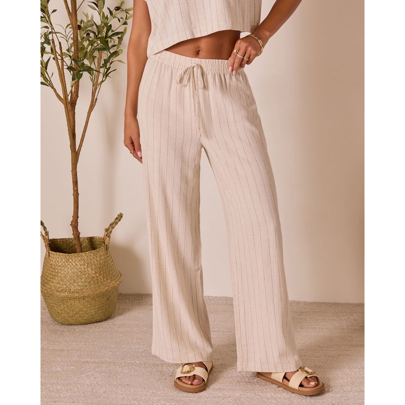 Tippie Linen Pinstripe Pants|Oatmeal|S|M|L