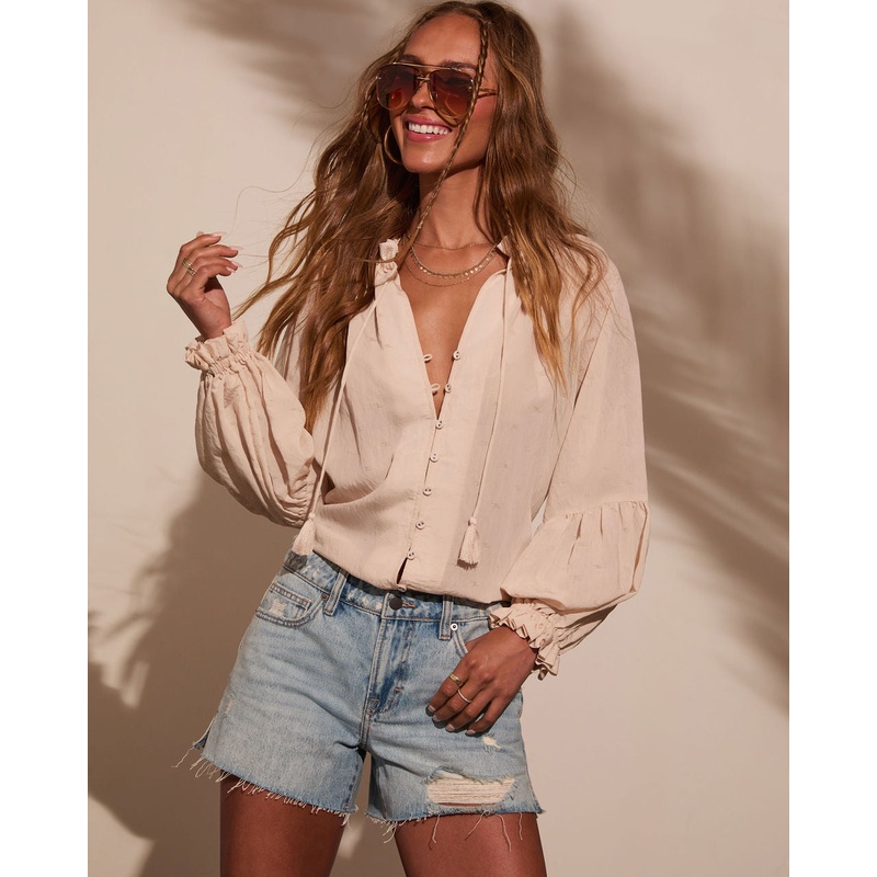 Armen Tassel Tie Peasant Top|Coconut Milk|S|M|L