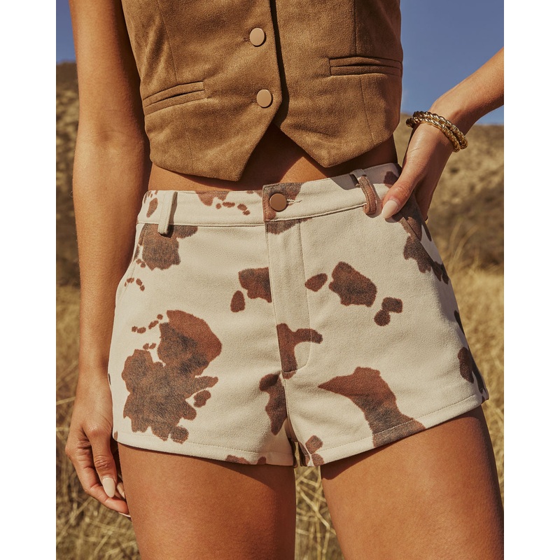 Beat Drop Mid Rise Cow Print Shorts